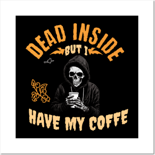 Halloween skeleton drinking coffee Posters and Art